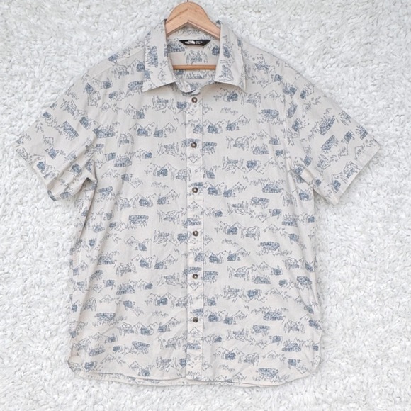 The North Face Off-White Beige Mountain Cabin Short Sleeve Button Up Shirt Sz XL - Picture 1 of 8